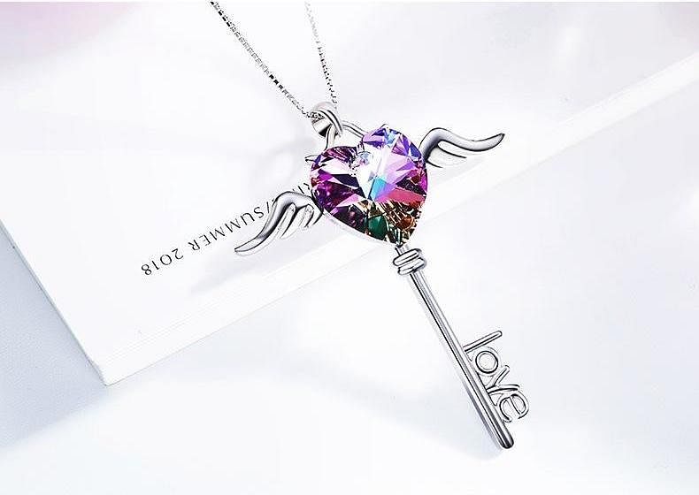 Guardian Key Necklace | 925 Silver - Necklace - Swarovski Crystal - Vitrail Light - Purple