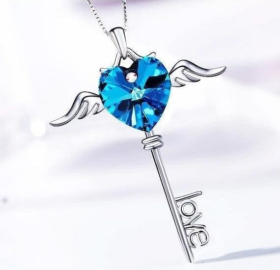 Guardian Key Necklace | 925 Silver - Necklace - Swarovski Crystal - Blue - Crystal BB - Bermuda Blue