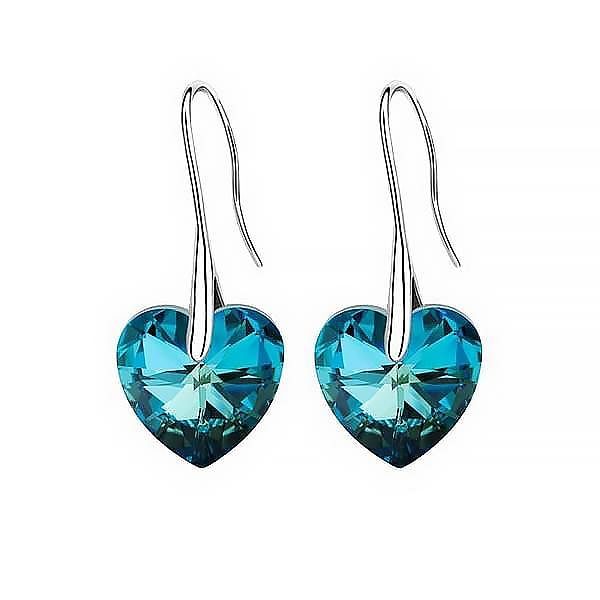 Heart Drop Earrings - Bermuda Blue - Earrings - D’ Love, Swarovski Crystal