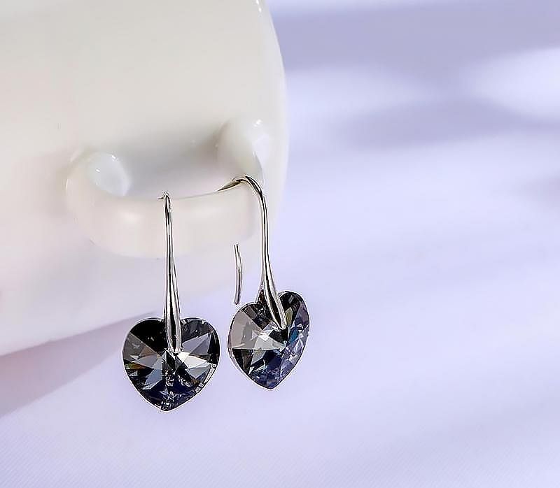 Heart Drop Earrings - Earrings - D’ Love, Swarovski Crystal