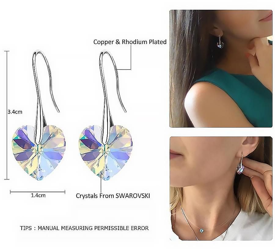 Heart Drop Earrings - Earrings - D’ Love, Swarovski Crystal