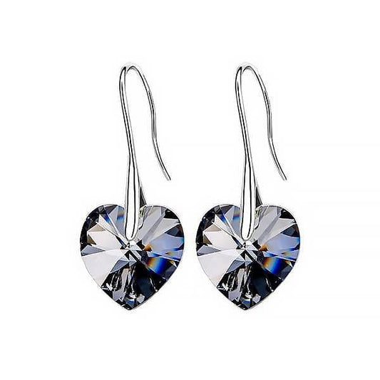 Heart Drop Earrings - Silver Night - Earrings - D’ Love, Swarovski Crystal