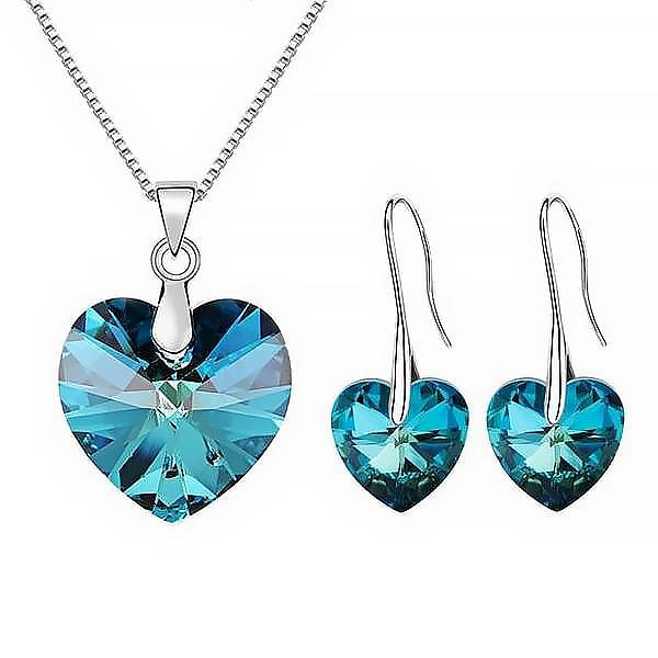 Heart Drop Jewel Set | Swarovski® Crystal - Bermuda Blue - Jewelry Set - D’ Love • Swarovski Crystal - D’ Charmz