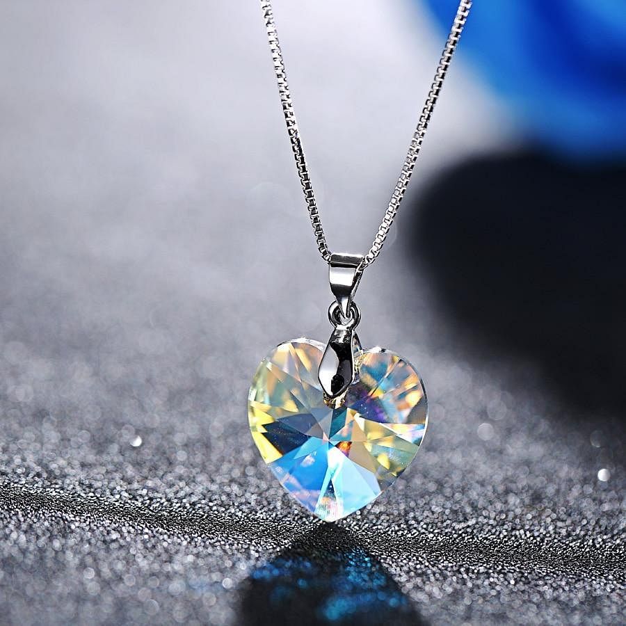 Heart Drop Jewel Set - Jewelry Set - Swarovski Crystal - Aurore Boreale - Necklace