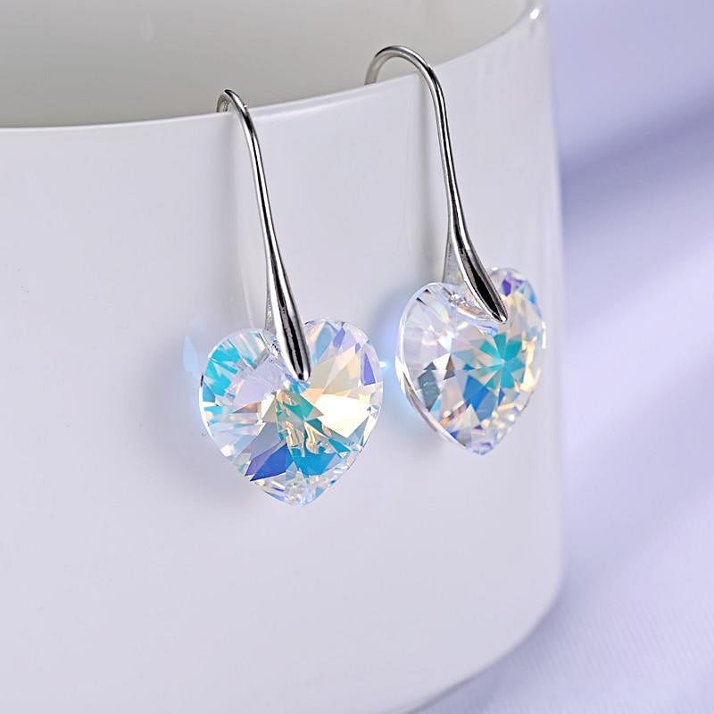 Heart Drop Jewel Set - Jewelry Set - Swarovski Crystal - Aurore Boreale - Earrings