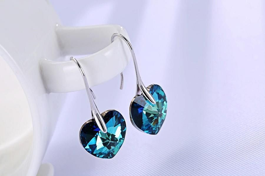 Heart Drop Jewel Set - Jewelry Set - Swarovski Crystal - Bermuda Blue - Necklace