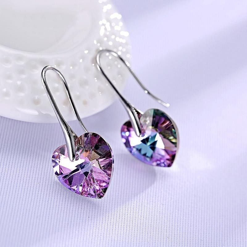 Heart Drop Jewel Set - Jewelry Set - Swarovski Crystal - Vitrail Light - Earrings