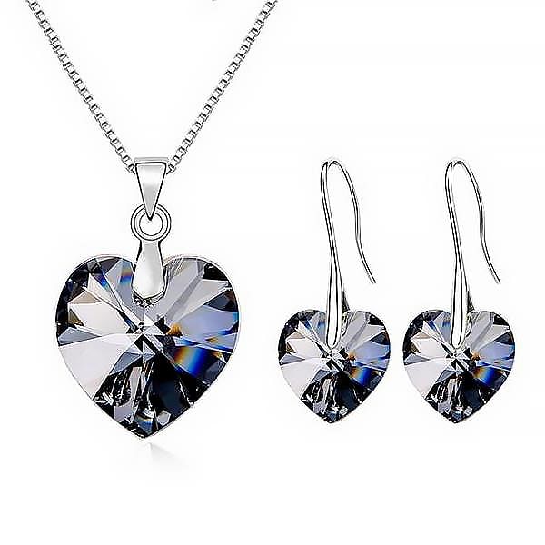 Heart Drop Jewel Set | Swarovski® Crystal - Silver Night - Jewelry Set - D’ Love • Swarovski Crystal - D’ Charmz