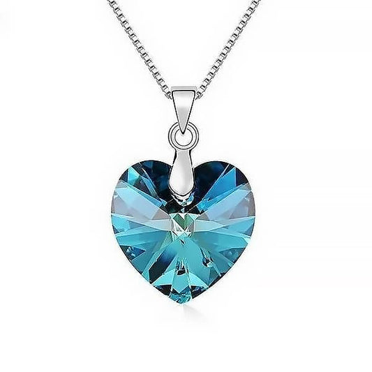 Heart Drop Necklace | Swarovski® Crystal - Bermuda Blue - Necklace - D’ Love • Swarovski Crystal - D’ Charmz