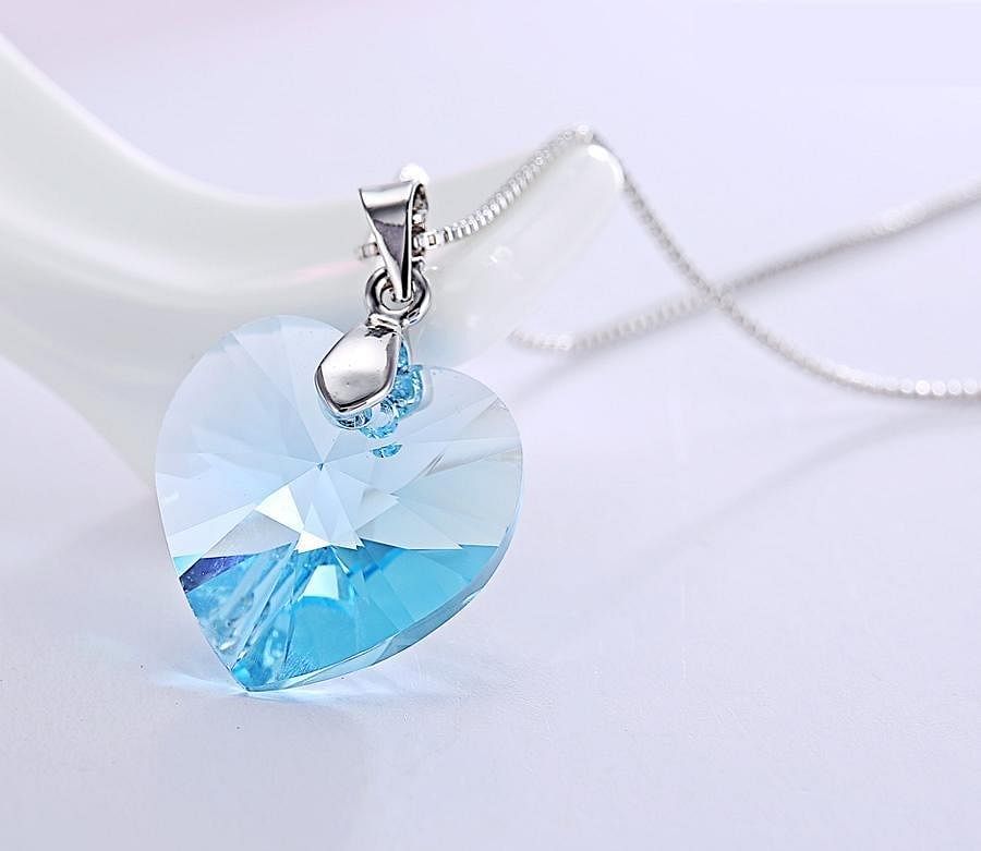 Heart Drop Necklace - Necklace - Swarovski Crystal - Aquarium