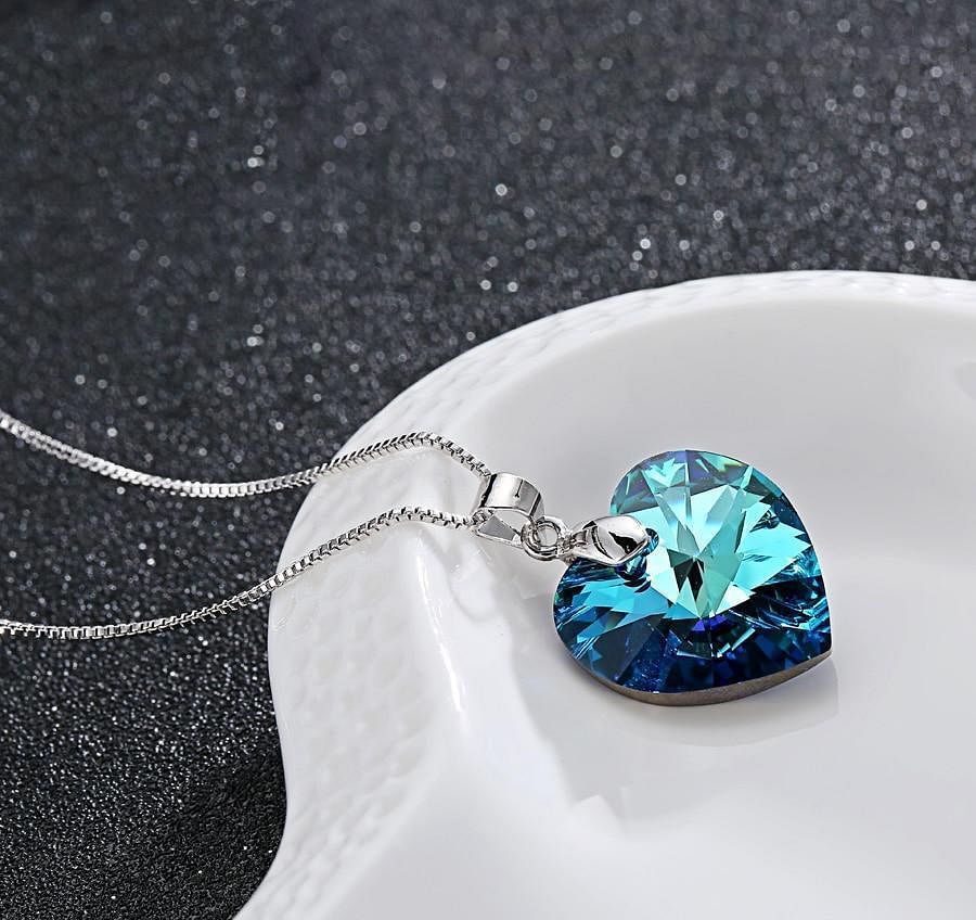 Heart Drop Necklace - Necklace - Swarovski Crystal - Bermuda Blue