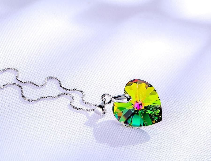 Heart Drop Necklace - Necklace - Swarovski Crystal - Vitrail Medium
