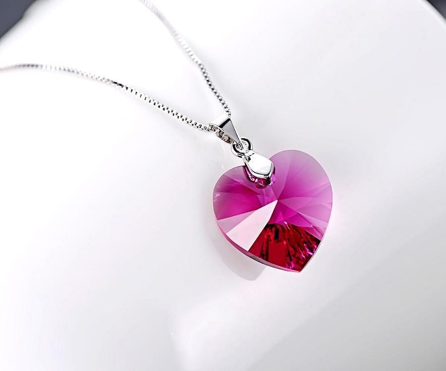 Heart Drop Necklace - Necklace - Swarovski Crystal - Rose
