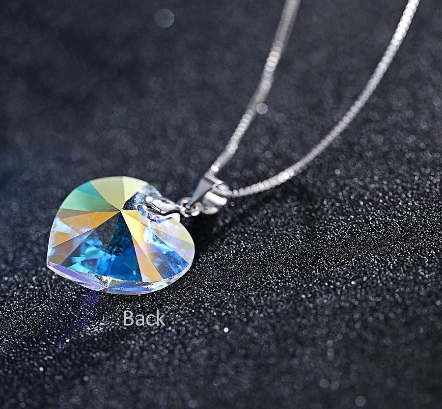 Heart Drop Necklace - Necklace - Swarovski Crystal - Aurore Boreale