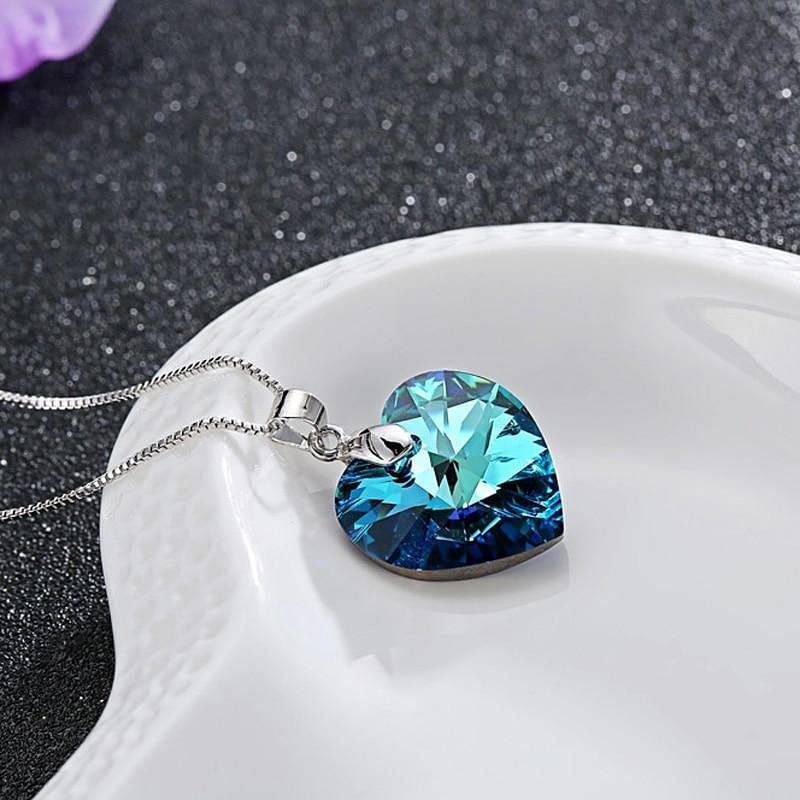 Heart Drop Necklace - Necklace - Swarovski Crystal - Bermuda Blue