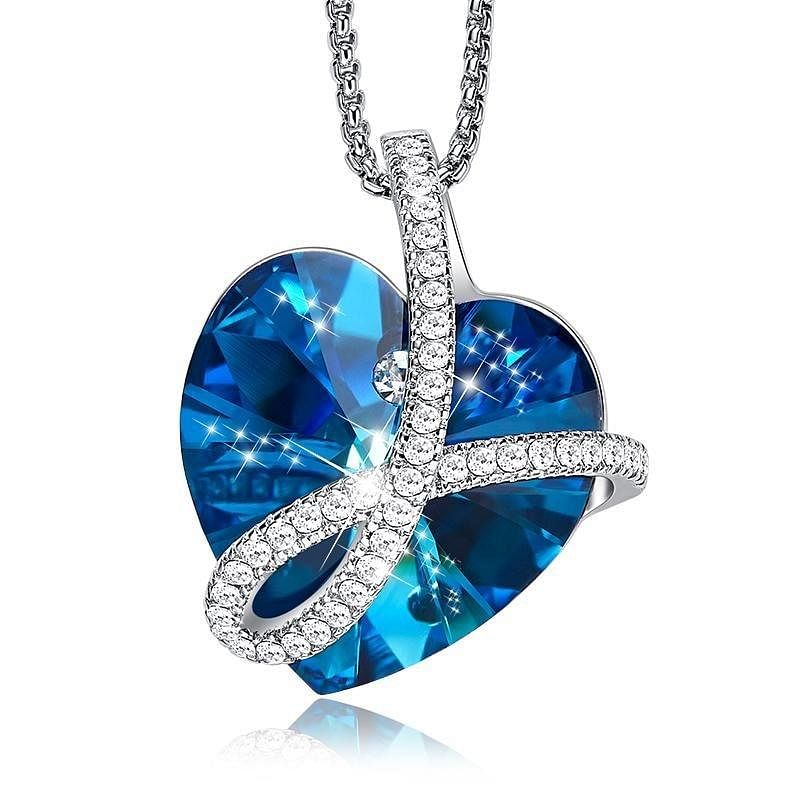 Buy Swarovski Blue Heart Crystal Sterling Silver Necklace Online. – Ciya  Shines