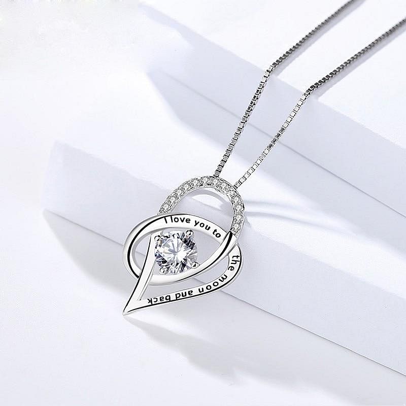 I Love You to The Moon and Back Crystal Heart Pendant Necklace - Necklace - D’ Love • Mother’s Day - D’ Charmz