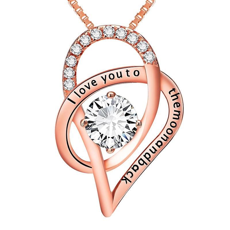 I Love You to The Moon and Back Crystal Heart Pendant Necklace - Necklace - D’ Love • Mother’s Day - D’ Charmz