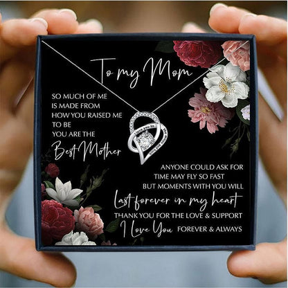 I Love You to The Moon and Back Crystal Heart Pendant Necklace | Mother’s Day Gift Box With Premium Card - Black To My Mom - Necklace - D’ 
