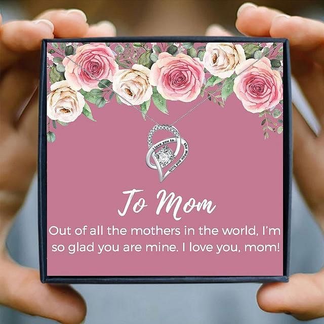 I Love You to The Moon and Back Crystal Heart Pendant Necklace | Mother’s Day Gift Box With Premium Card - Pink To Mom - Necklace - D’ Love 