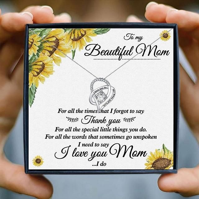 I Love You to The Moon and Back Crystal Heart Pendant Necklace | Mother’s Day Gift Box With Premium Card - White Beautiful Mom - Necklace - 