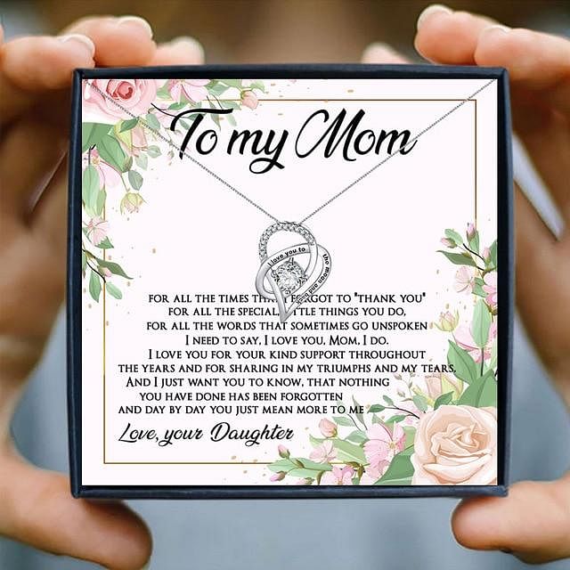 I Love You to The Moon and Back Crystal Heart Pendant Necklace | Mother’s Day Gift Box With Premium Card - White To My Mom - Necklace - D’ 