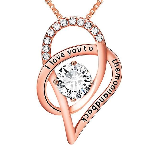 I Love You to The Moon and Back Crystal Heart Pendant Necklace - Rose Gold / Tibetan Silver - Necklace - D’ Love • Mother’s Day - D’ Charmz