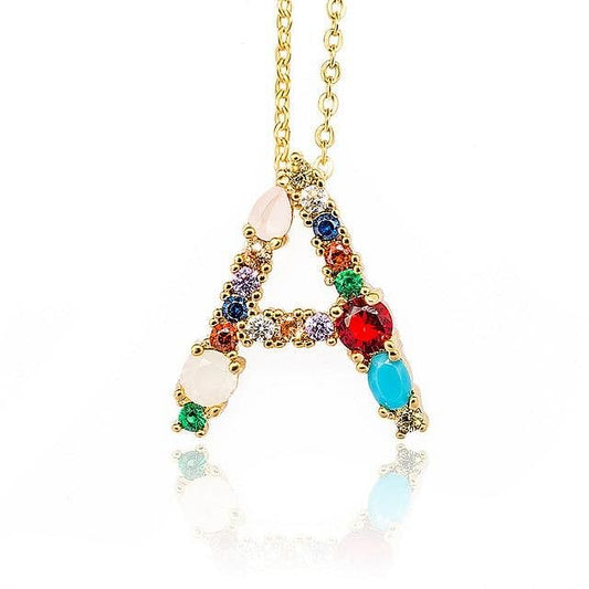 Initial Letter Crystal Rhinestones Pendant Necklace - A / Gold - Necklace - Trendy - D’ Charmz