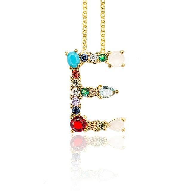 Initial Letter Crystal Rhinestones Pendant Necklace - E / White gold - Necklace - Trendy - D’ Charmz