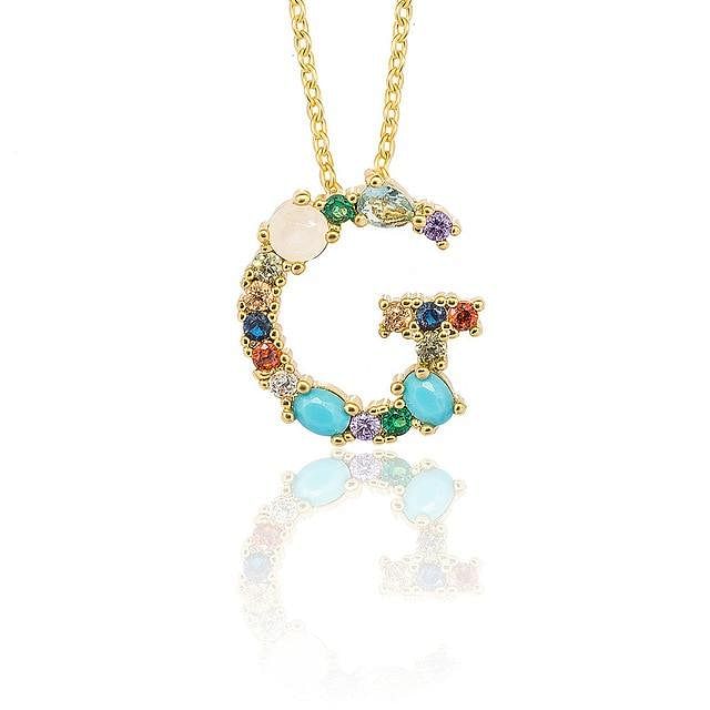 Initial Letter Crystal Rhinestones Pendant Necklace - G / White gold - Necklace - Trendy - D’ Charmz