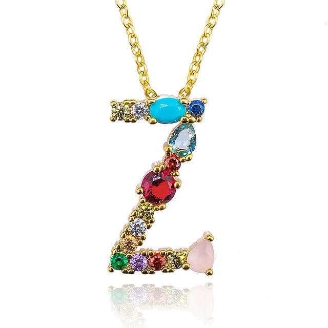 Initial Letter Crystal Rhinestones Pendant Necklace - Z / White gold - Necklace - Trendy - D’ Charmz