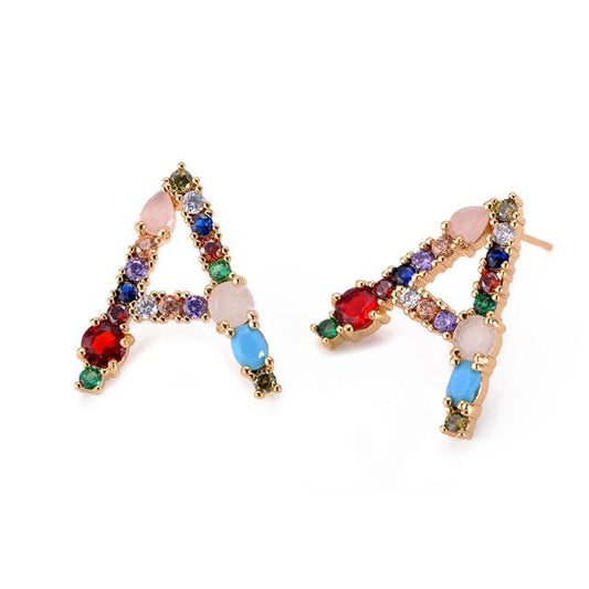 Initial Letter Crystal Rhinestones Stud Earrings - A - Earrings - Statement Earrings • Trendy - D’ Charmz