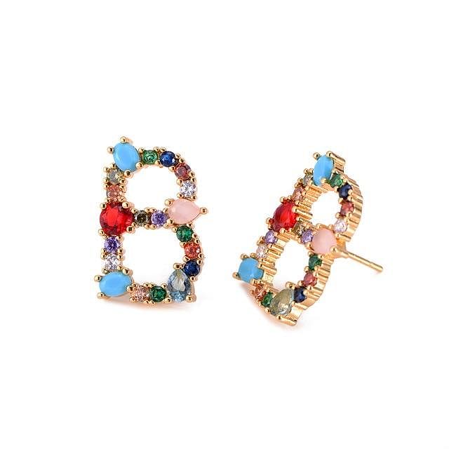 Initial Letter Crystal Rhinestones Stud Earrings - B - Earrings - Statement Earrings • Trendy - D’ Charmz