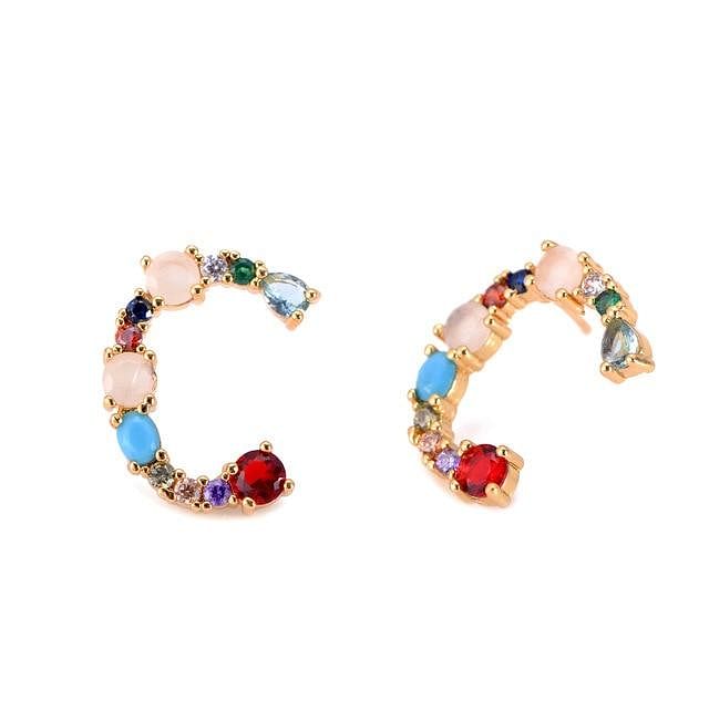 Initial Letter Crystal Rhinestones Stud Earrings - C - Earrings - Statement Earrings • Trendy - D’ Charmz