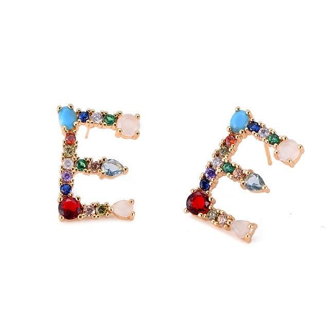 Initial Letter Crystal Rhinestones Stud Earrings - E - Earrings - Statement Earrings • Trendy - D’ Charmz