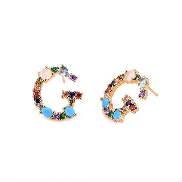 Initial Letter Crystal Rhinestones Stud Earrings - G - Earrings - Statement Earrings • Trendy - D’ Charmz