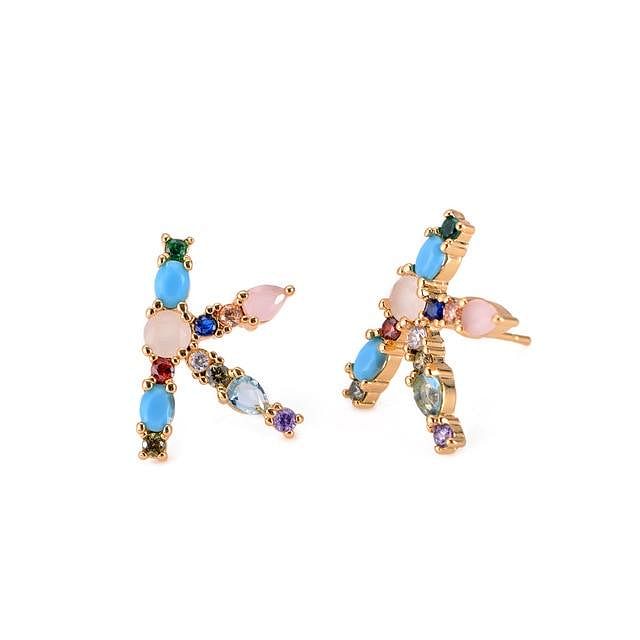 Initial Letter Crystal Rhinestones Stud Earrings - K - Earrings - Statement Earrings • Trendy - D’ Charmz
