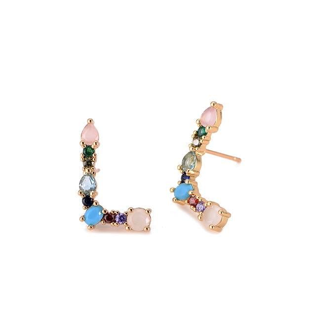 Initial Letter Crystal Rhinestones Stud Earrings - L - Earrings - Statement Earrings • Trendy - D’ Charmz