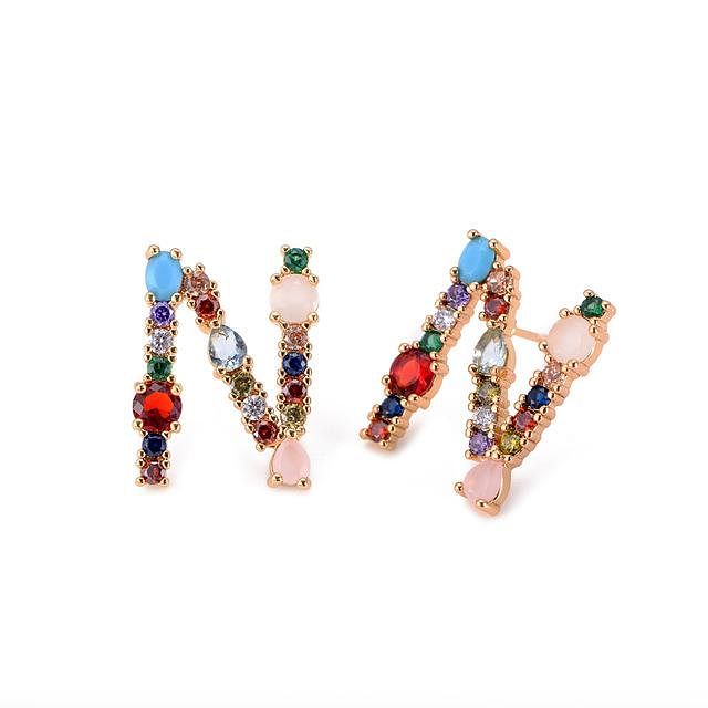 Initial Letter Crystal Rhinestones Stud Earrings - N - Earrings - Statement Earrings • Trendy - D’ Charmz