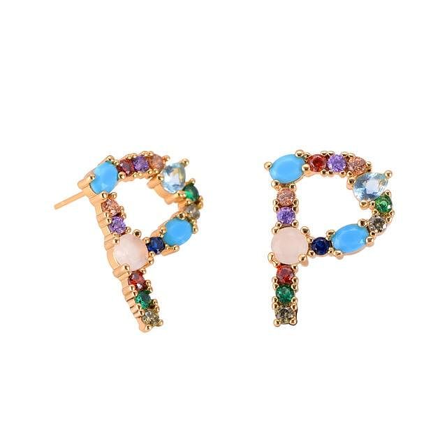 Initial Letter Crystal Rhinestones Stud Earrings - P - Earrings - Statement Earrings • Trendy - D’ Charmz