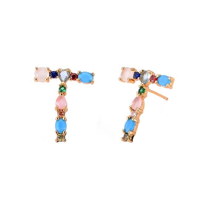 Initial Letter Crystal Rhinestones Stud Earrings - T - Earrings - Statement Earrings • Trendy - D’ Charmz