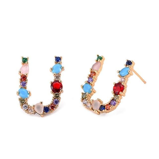 Initial Letter Crystal Rhinestones Stud Earrings - U - Earrings - Statement Earrings • Trendy - D’ Charmz