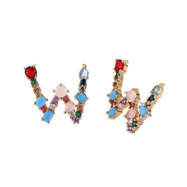 Initial Letter Crystal Rhinestones Stud Earrings - W - Earrings - Statement Earrings • Trendy - D’ Charmz