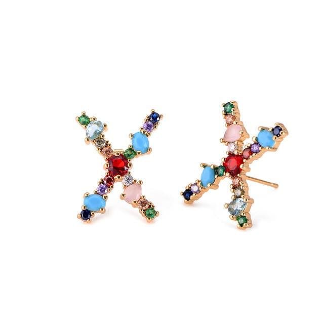 Initial Letter Crystal Rhinestones Stud Earrings - X - Earrings - Statement Earrings • Trendy - D’ Charmz