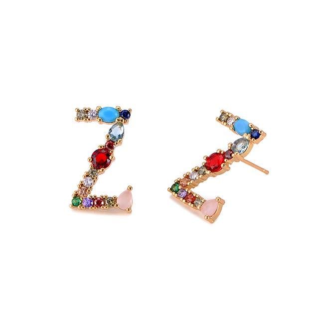Initial Letter Crystal Rhinestones Stud Earrings - Z - Earrings - Statement Earrings • Trendy - D’ Charmz