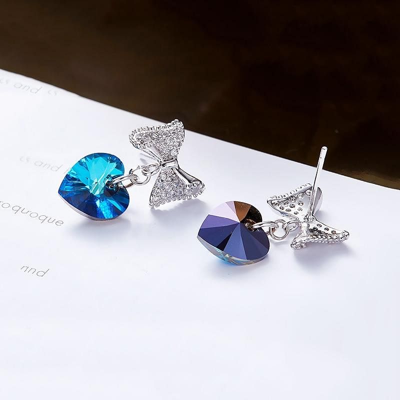 Love with A Bowknot Earrings - Earrings - Swarovski Crystal - Bermuda Blue