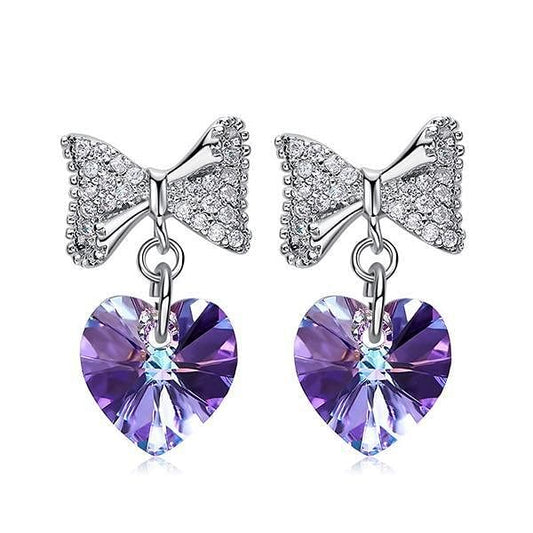 Love with A Bowknot Earrings - Vitrail Light - Earrings - Swarovski Crystal - Elegant - Purple