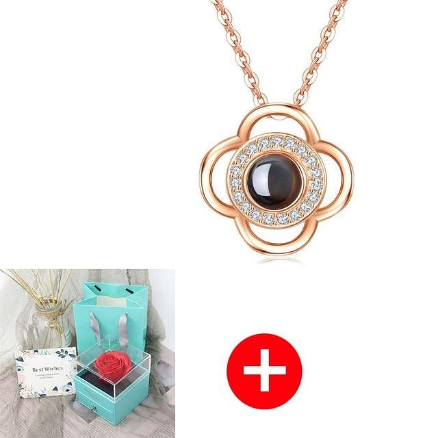Luxe Rosy Jewel Box ❤ I LOVE YOU 100 Languages Necklace ❤ - Green / Clover Style 11 - Necklace - D’ Love • Jewelry Box • Mother’s Day - D’ 