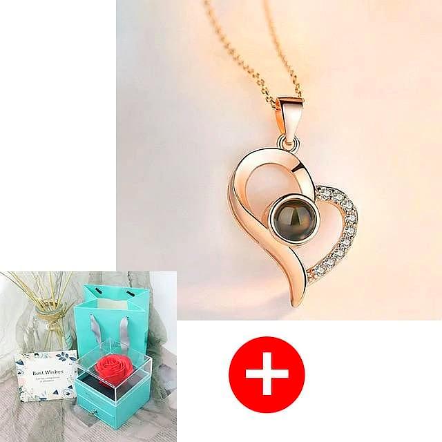 Luxe Rosy Jewel Box ❤ I LOVE YOU 100 Languages Necklace ❤ - Green / Love Style 1 - Necklace - D’ Love • Jewelry Box • Mother’s Day - D’ 