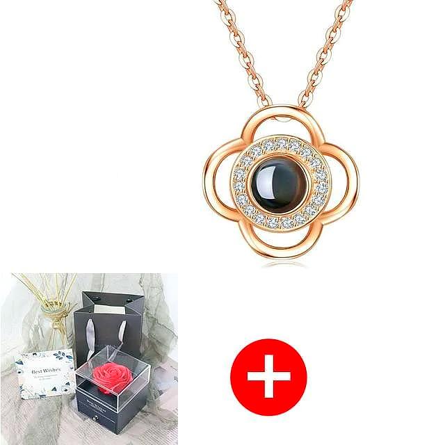 Luxe Rosy Jewel Box ❤ I LOVE YOU 100 Languages Necklace ❤ - Grey / Clover Style 11 - Necklace - D’ Love • Jewelry Box • Mother’s Day - D’ 